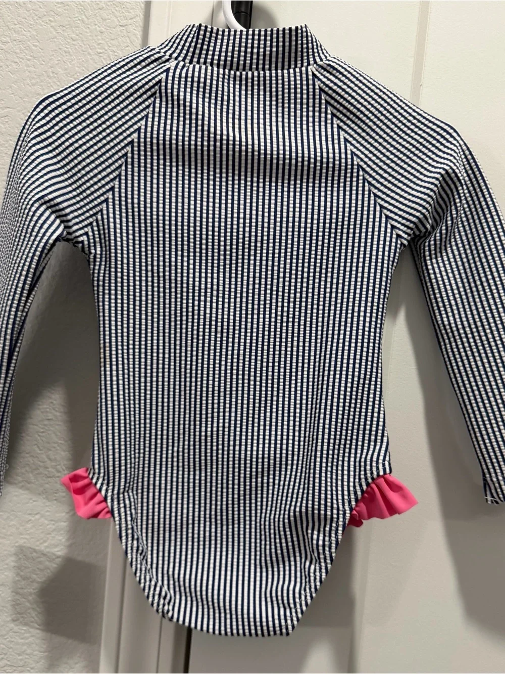 Little Me Navy White Stripe One-Piece UPF 50+ Swimsuit Pink Accents 24 Month